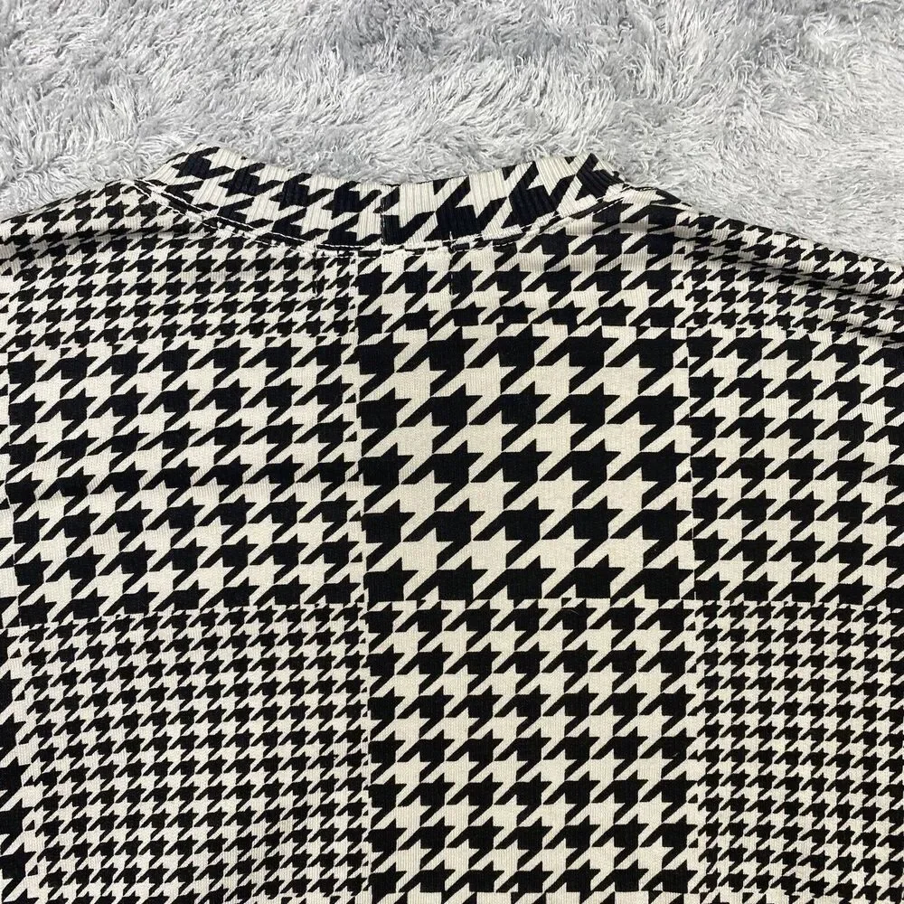 Monrow Shirt Women Small Black Houndstooth Sweatshirt Sweater Puff Sleeve USA - Picture 9 of 14